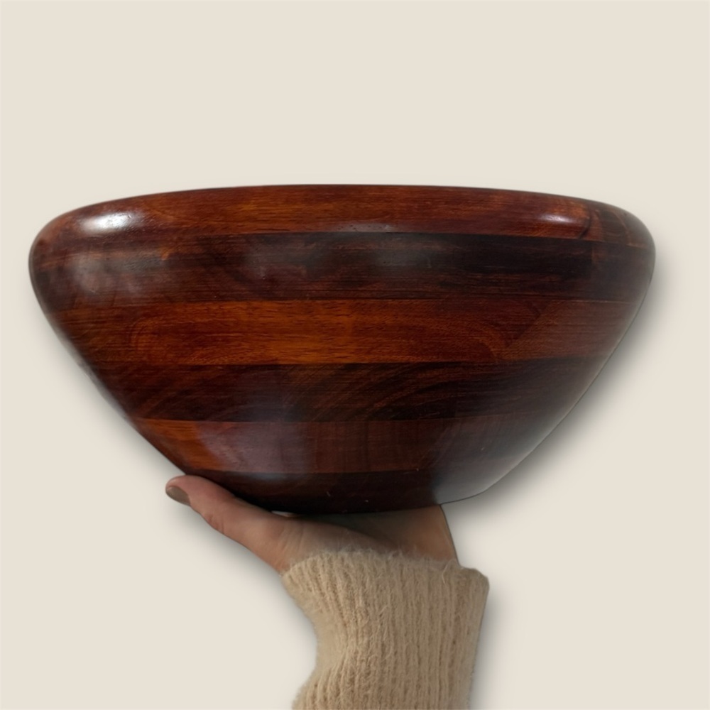Vintage Wooden Decorative Bowl large fruit salad bowl decor two toned wood